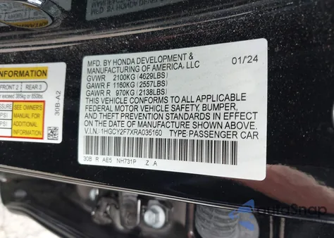 2024 Honda Accord Hybrid Sport-L from USA, damaged, VIN 1HGCY2F7XRA035160